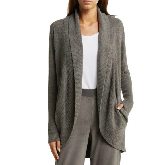 BAREFOOT DREAMS Circle Cardigan CozyChic Lite Sweater Open Taupe Brown Medium - Picture 1 of 10